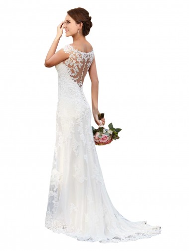 Illusion Bateau Neckline Fit and Flare Lace Wedding Dress for Sale