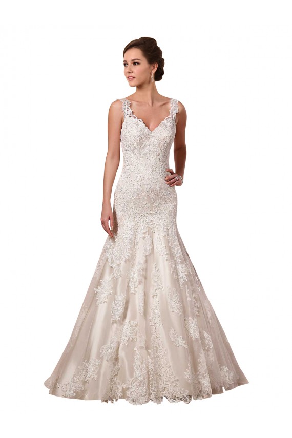 Open Back Mermaid Tulle Wedding Dress with Lace Bodice for Sale