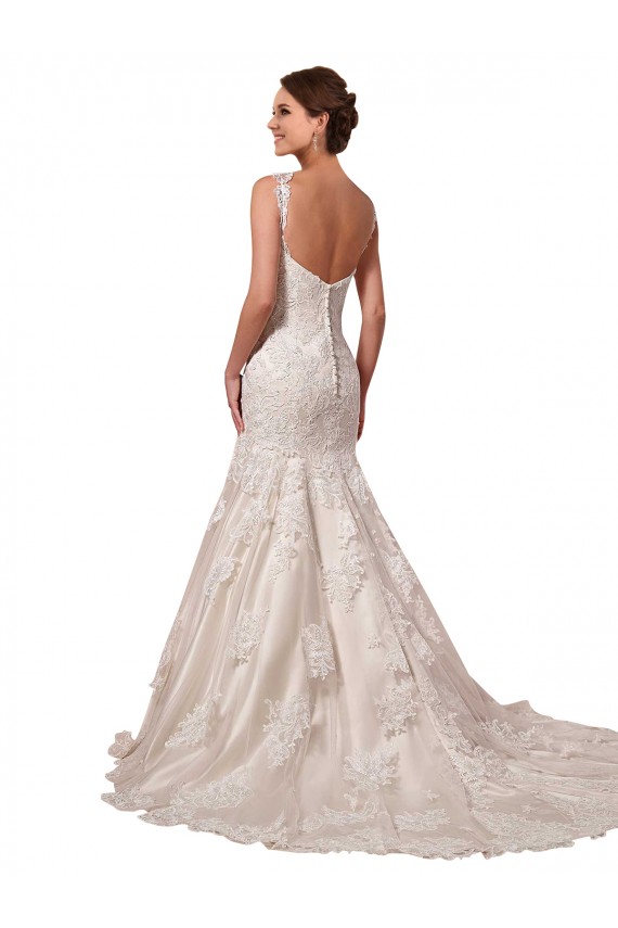Open Back Mermaid Tulle Wedding Dress with Lace Bodice for Sale