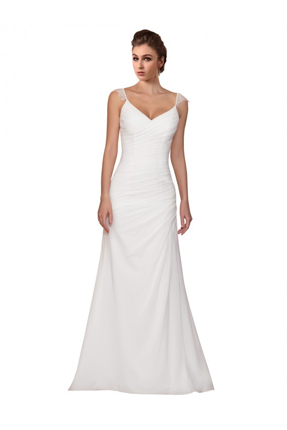 V-Neck Sheath Chiffon Wedding Dress with Straps for Sale