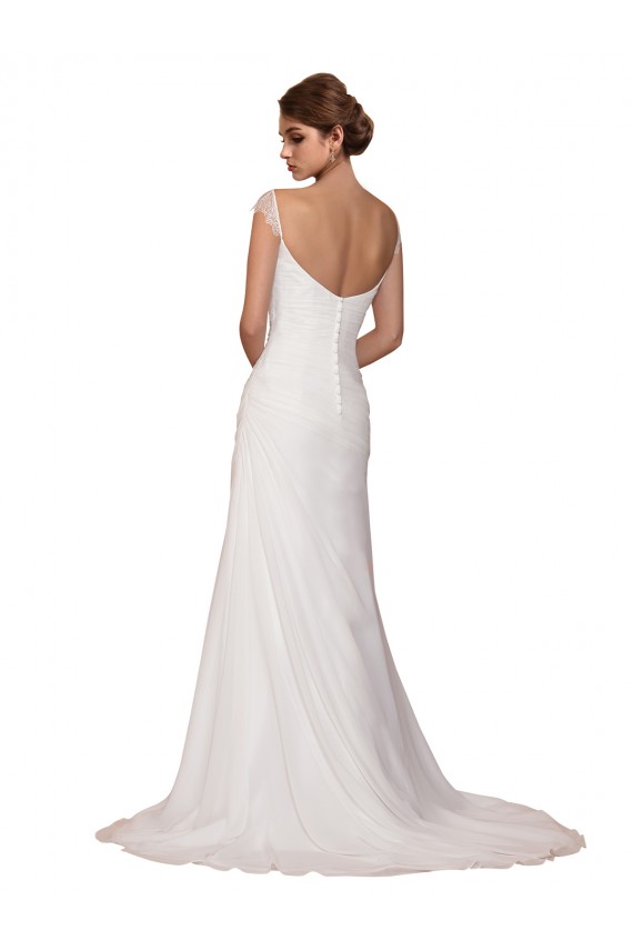 V-Neck Sheath Chiffon Wedding Dress with Straps for Sale