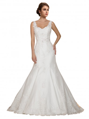 Sweethart V-Neckline Lace Wedding Dress with Shoulder Straps for Sale