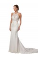 Modern Deep V-Neck Sheath Lace Wedding Dress with Open V-Back for Sale