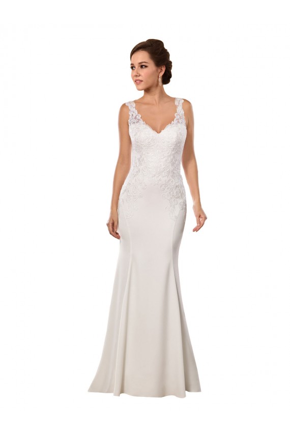 V-Neck Mermaid Crepe Wedding Dress with Lace Bodice for Sale