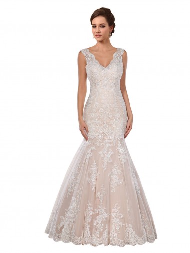 Classic Fit and Flare V-Neck Mermaid Lace Wedding Dress for Sale