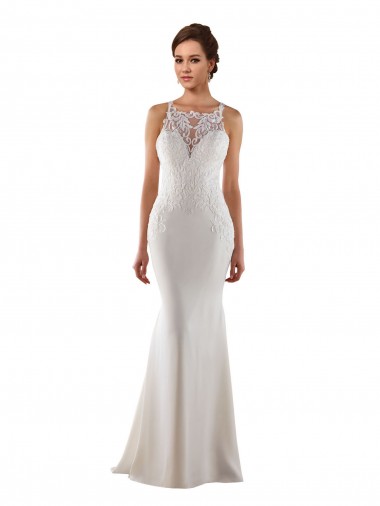 Modern High Neck Sheath Wedding Dress with Lace Bodice for Sale
