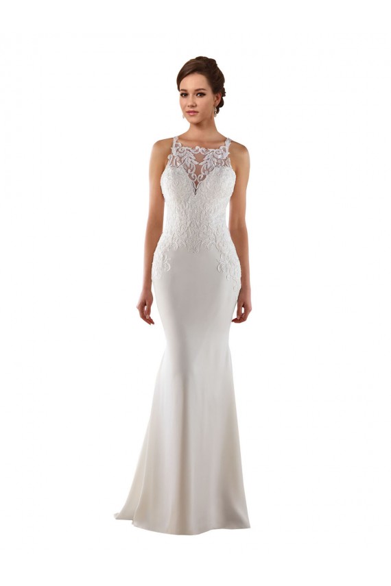 Modern High Neck Sheath Wedding Dress with Lace Bodice for Sale