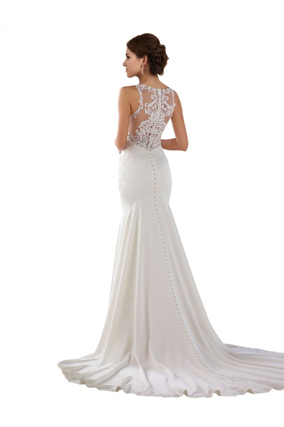 Modern High Neck Sheath Wedding Dress with Lace Bodice for Sale