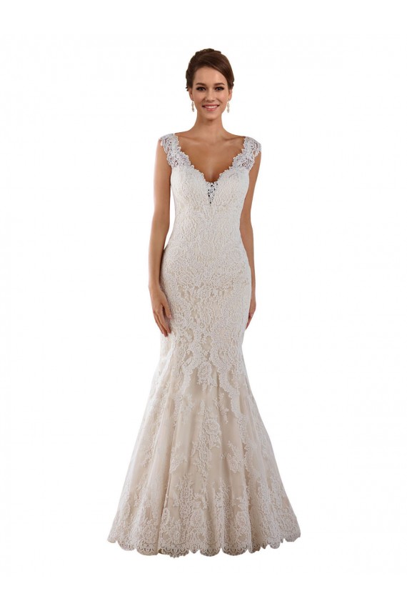 V-Neck Mermaid Vintage Lace Wedding Dress for Sale