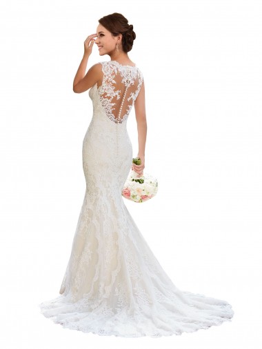 V-Neck Mermaid Vintage Lace Wedding Dress for Sale
