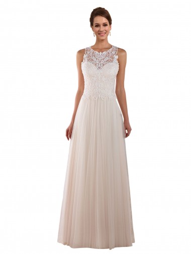High Neck A-Line Tulle Wedding Dress with Lace Back for Sale