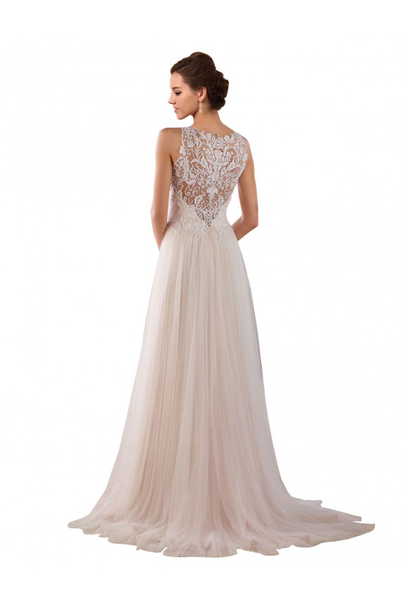 High Neck A-Line Tulle Wedding Dress with Lace Back for Sale