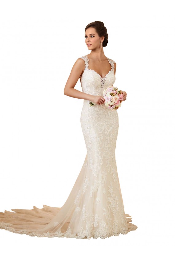 Modern Chapel Train Sweetheart Mermaid Lace Wedding Dress with Keyhole Back for Sale