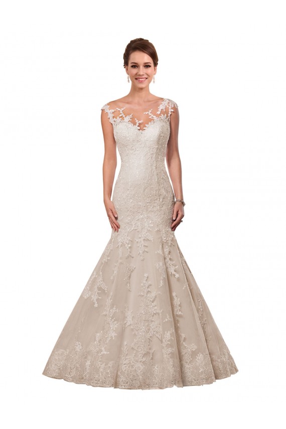 Fit and Flare Illusion Neck Lace Wedding Dress for Sale