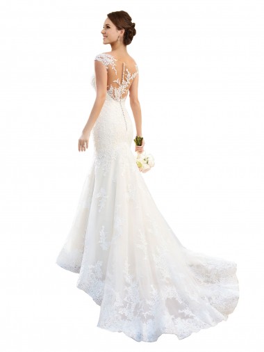 Fit and Flare Illusion Neck Lace Wedding Dress for Sale