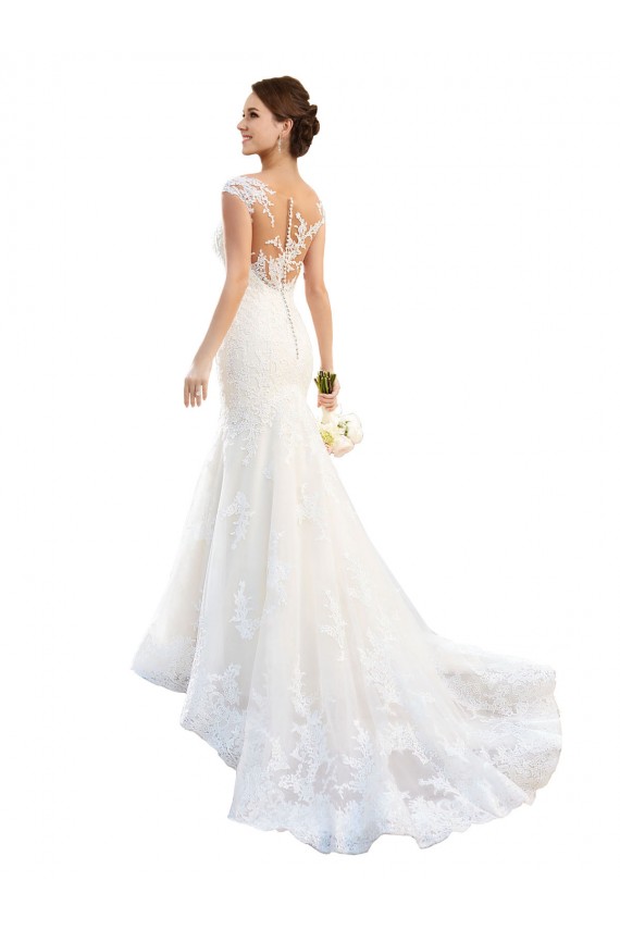 Fit and Flare Illusion Neck Lace Wedding Dress for Sale