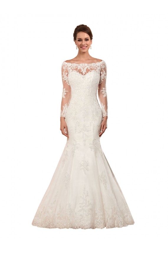 Long Sleeves Mermaid Lace Wedding Dress with Illusion Back for Sale