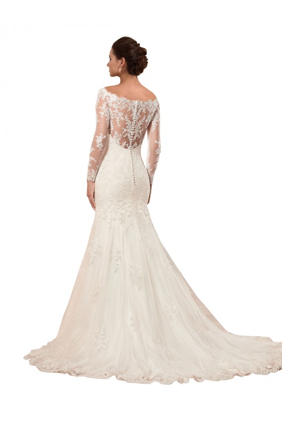 Long Sleeves Mermaid Lace Wedding Dress with Illusion Back for Sale