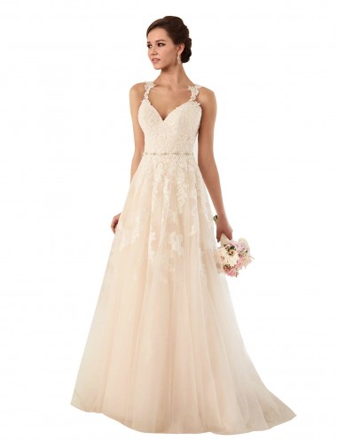 Sweetheart A-Line Tulle Wedding Dress with Lace Illusion Back for Sale