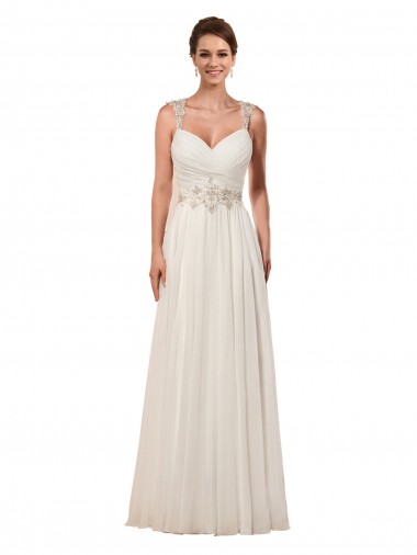 Sweetheart A-Line Chiffon Wedding Dress with Beaded Shoulder Straps for Sale