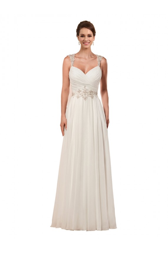 Sweetheart A-Line Chiffon Wedding Dress with Beaded Shoulder Straps for Sale