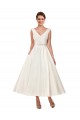 V-Neck A-Line Short Ankle Length Satin Wedding Dress for Sale
