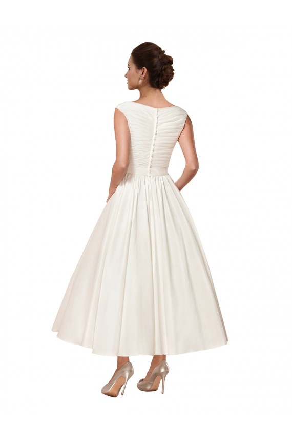 V-Neck A-Line Short Ankle Length Satin Wedding Dress for Sale