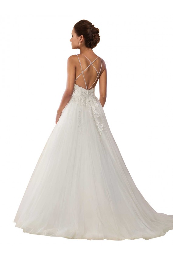 Modern Spaghetti Straps Ball Gown Tulle Wedding Dress with Lace Bodice for Sale