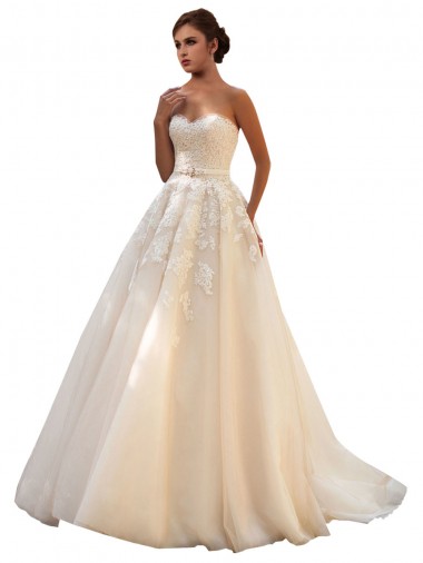 Sweetheart Ball Gown Tulle Wedding Dress with Lace Bodice for Sale