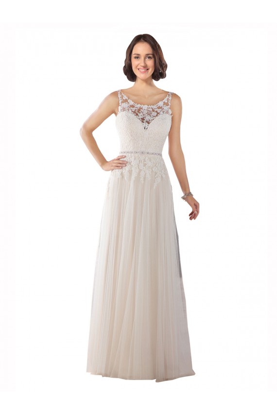 High Lace Neck Illusion Back Tulle Boho Wedding Dress for Sale