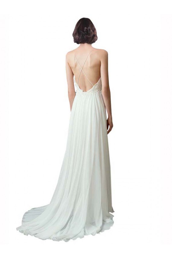 Spaghetti Straps V-Neck A-Line Chiffon Beach Wedding Dress for Sale