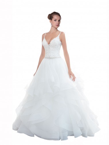 Spaghetti Straps Ball Gown Beach Wedding Dress with Lace Bodice for Sale