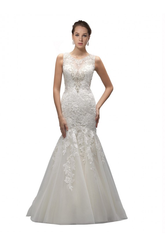 Illusion High Neck Mermaid Lace Wedding Dress for Sale