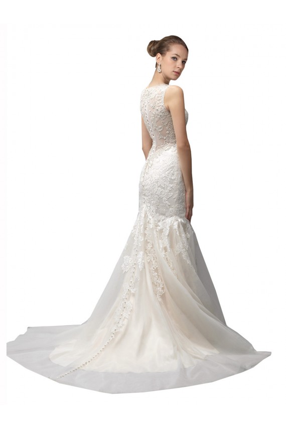 Illusion High Neck Mermaid Lace Wedding Dress for Sale