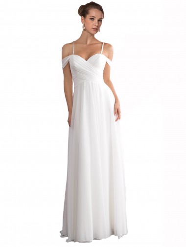 Off the Shoulder A-Line Ruched Chiffon Beach Wedding Dress for Sale