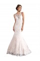 Illusion Neck Fit and Flare Tulle Wedding Dress with All Over Lace for Sale
