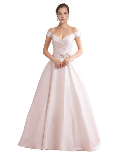 Off the Shoulder Sweetheart Ball Gown Satin Wedding Dress for Sale