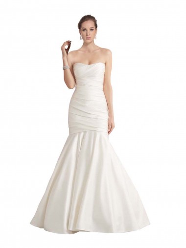 Strapless Mermaid Ruched Satin Beach Wedding Dress with Low Back for Sale