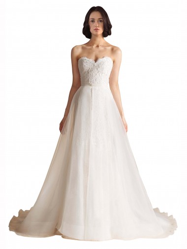 Strapless Sweetheart Lace Bodice A-Line Organza Wedding Dress for Sale