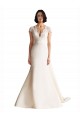 V-Neck Lace Bodice A-Line Satin Wedding Dress with Keyhole Back for Sale