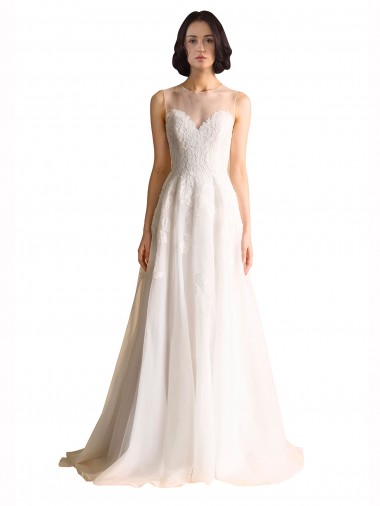 Illusion Neck A-Line Organza Wedding Dress for Sale