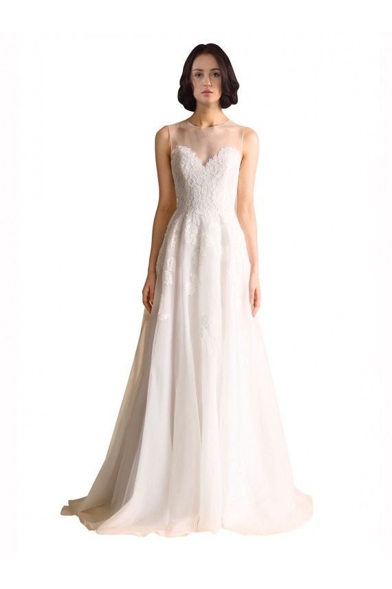 Illusion Neck A-Line Organza Wedding Dress for Sale