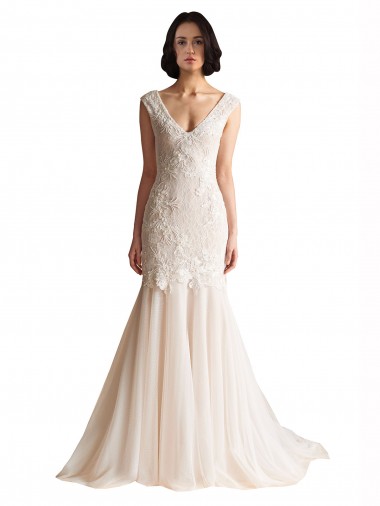 V-Neck Mermaid Tulle Wedding Dress for Sale