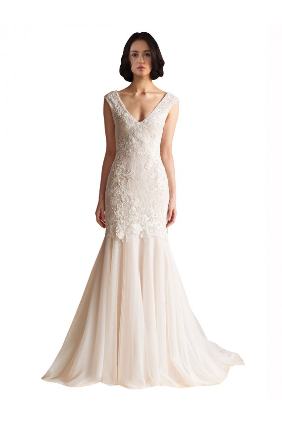 V-Neck Mermaid Tulle Wedding Dress for Sale