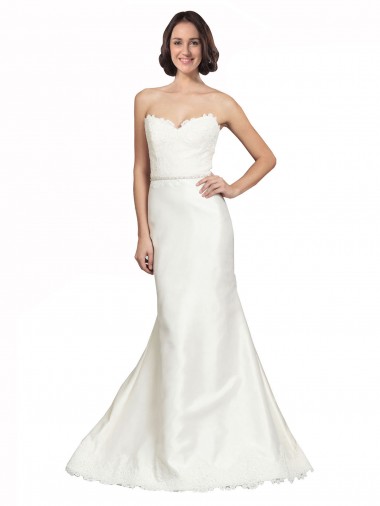 Trumpet Satin Wedding Dress with Sweetheart Lace Bodice for Sale