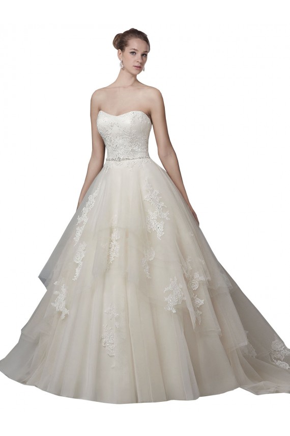 Strapless Ball Gown Tulle Wedding Dress with Lace Appliques for Sale