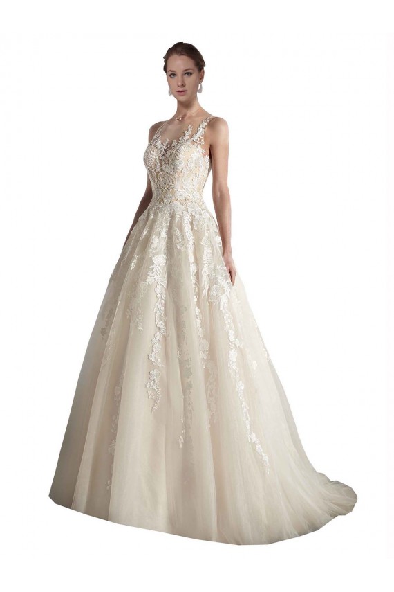 Illusion Neck A-Line Tulle Wedding Dress for Sale