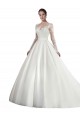 Long Sleeves Illusion Neck A-Line Satin Wedding Dress with Lace Bodice for Sale