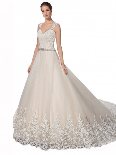 Sweetheart Cap Sleeves Tulle Lace Wedding Dress for Sale