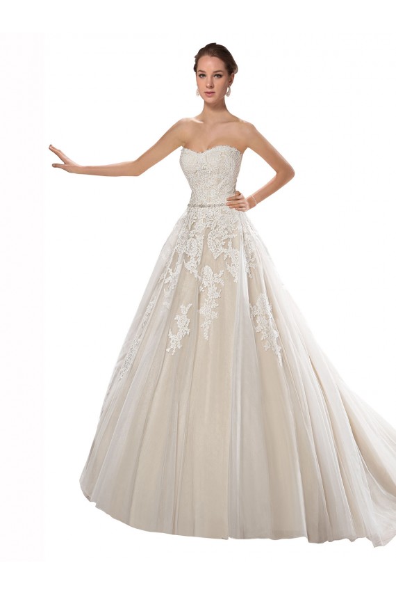 Strapless Ball Gown Tulle Wedding Dress with Lace Cascades for Sale